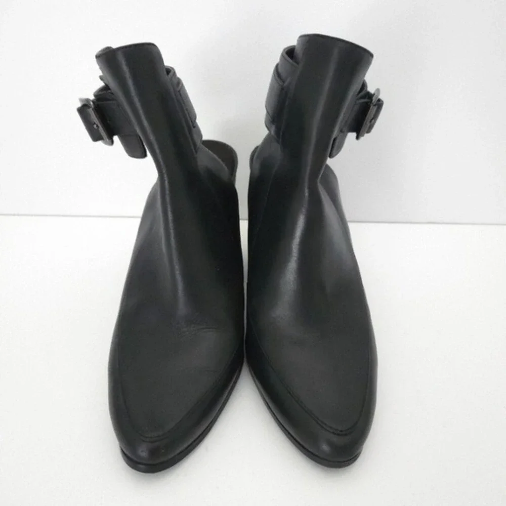 Aerosoles Black Leather Squared Up Buckle Slingback Bootie‎ High Heels- Size 5.5